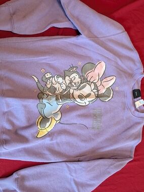 Disney Lavender Minnie Mouse Graphic Sweatshirt with Pink Bow and Yellow Shoes